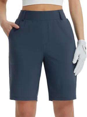 BALEAF Women's Golf Shorts 9'' Knee Length Stretch Bermuda Long Shorts Belt Loops Pockets Casual Work UPF 50 