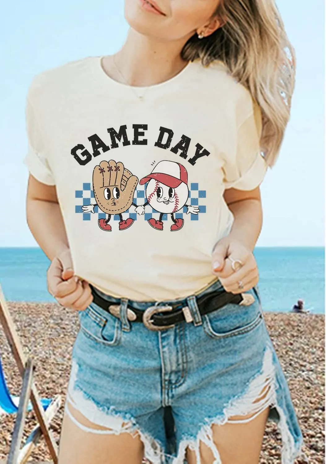 Baseball Game Day Tshirt Women Funny Letter Print Baseball Mom Shirt Vintage Graphic Tee Casual Short Sleeve Tops