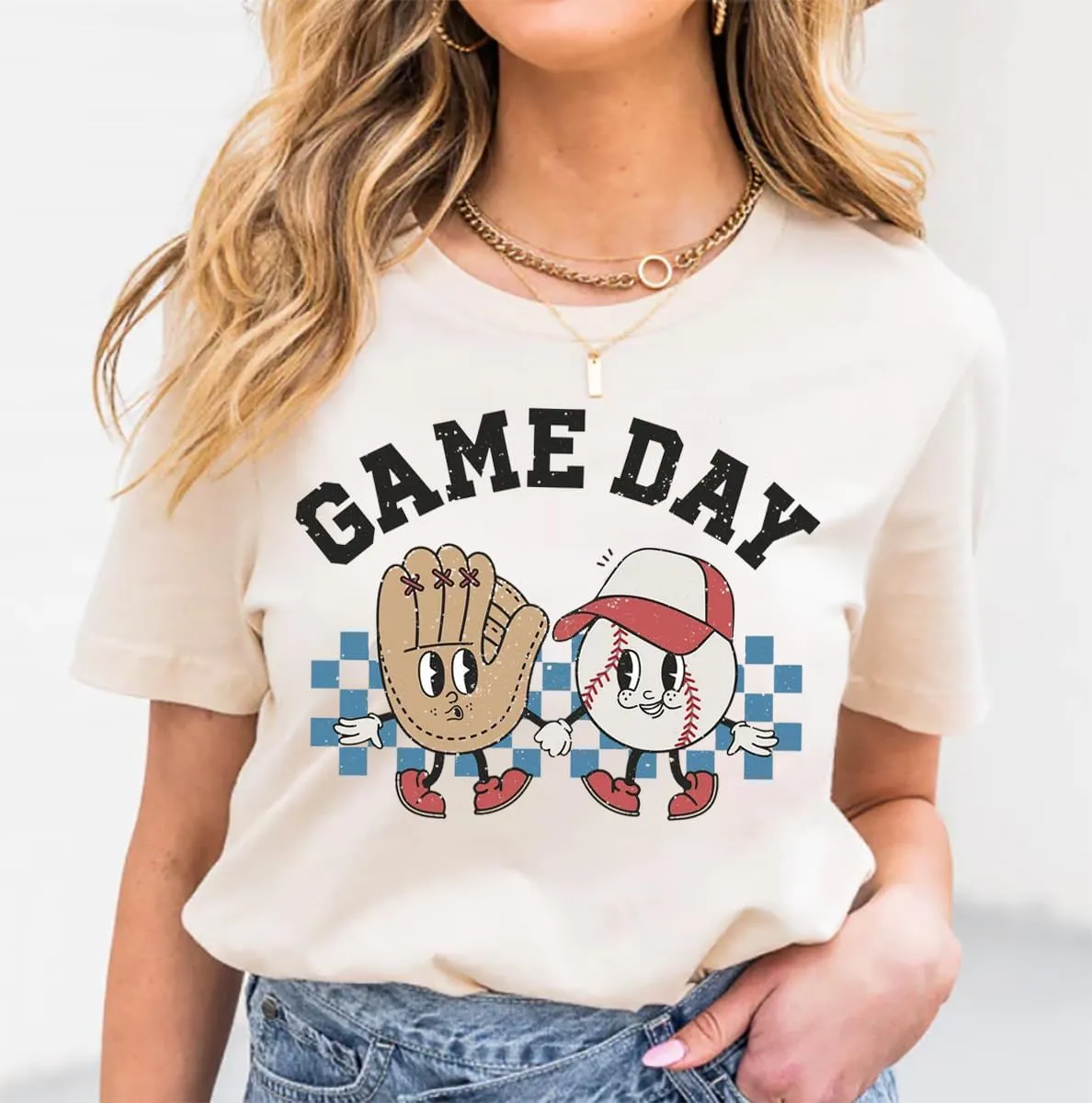 Baseball Game Day Tshirt Women Funny Letter Print Baseball Mom Shirt Vintage Graphic Tee Casual Short Sleeve Tops