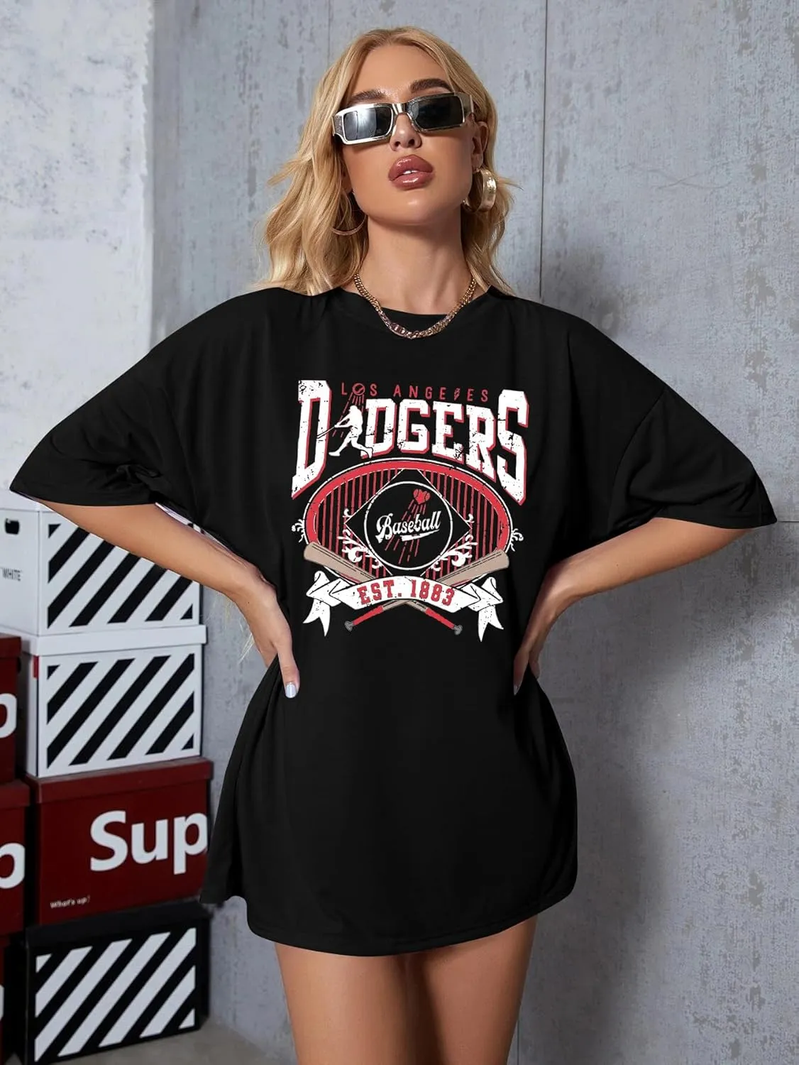 Baseball Shirts for Women Oversized Game Day Baseball Fan Shirt Baseball Mama Casual Short Sleeve Shirt