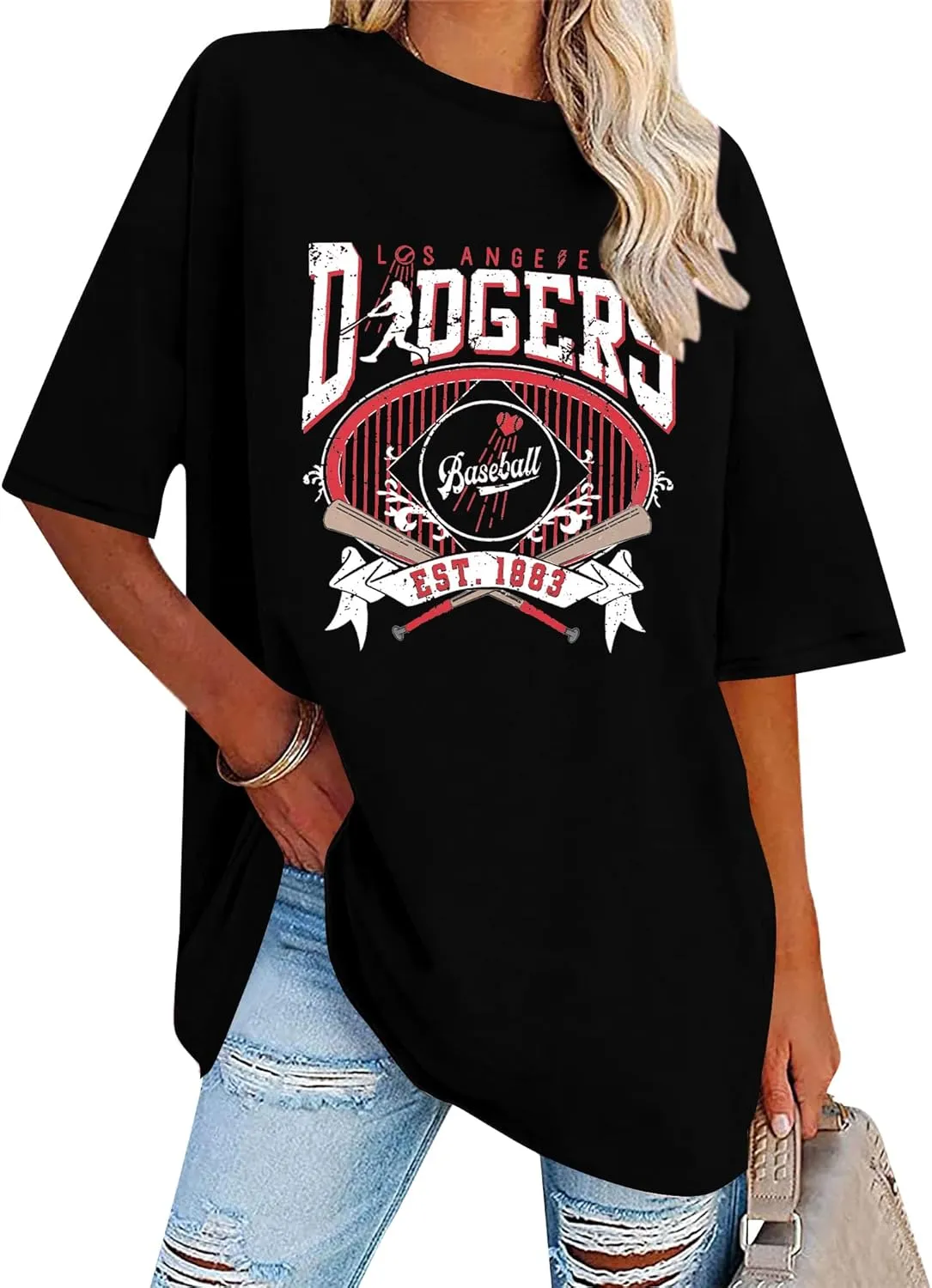 Baseball Shirts for Women Oversized Game Day Baseball Fan Shirt Baseball Mama Casual Short Sleeve Shirt