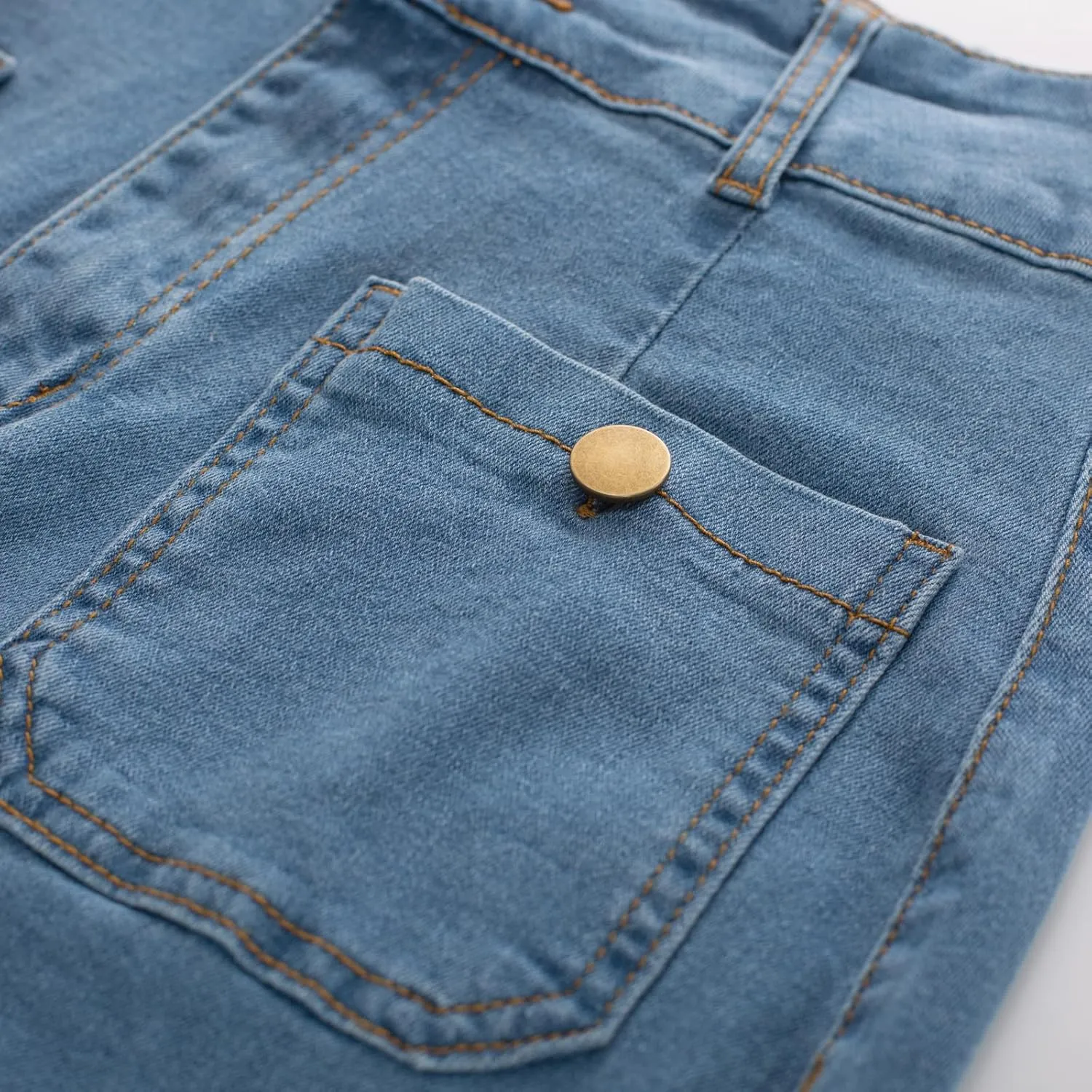 Belle Poque Denim Skirt with Belt Below Knee Length High Waisted Jean Skirts for Women
