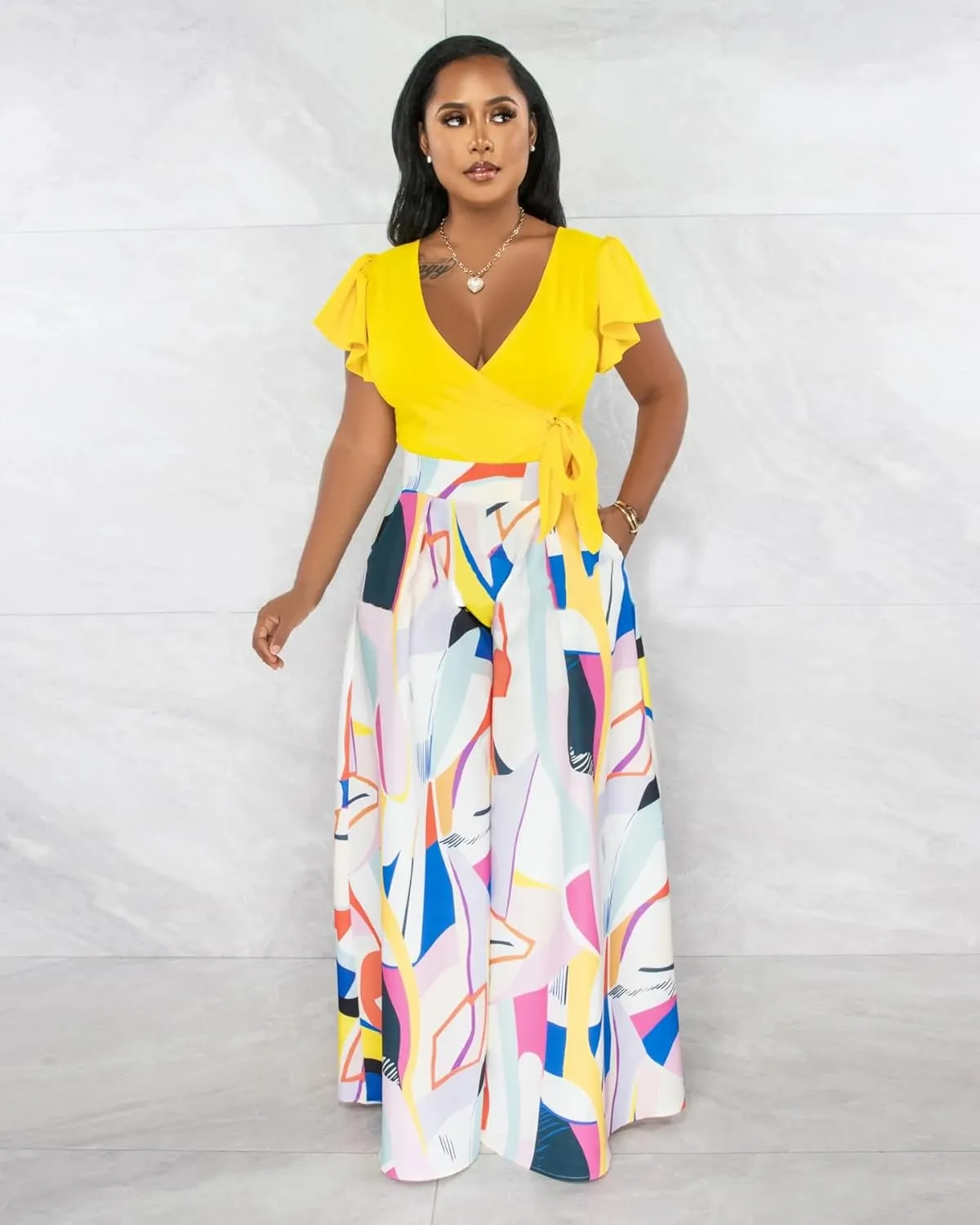 BFFBABY Womens Casual Palazzo Pants High Waist Printed Ruched Loose Flowy Lounge Wide Leg Pants (M-3XL)