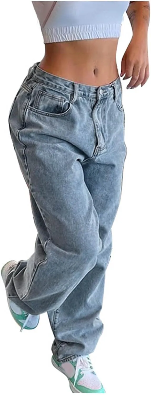 Bidobibo Womens Wide Leg Pants Casual High Waisted Button Up Denim Pants Women Loose Fit Straight Leg Jeans Dressy 2024