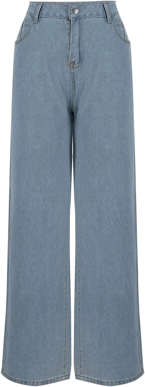 Bidobibo Womens Wide Leg Pants Casual High Waisted Button Up Denim Pants Women Loose Fit Straight Leg Jeans Dressy 2024