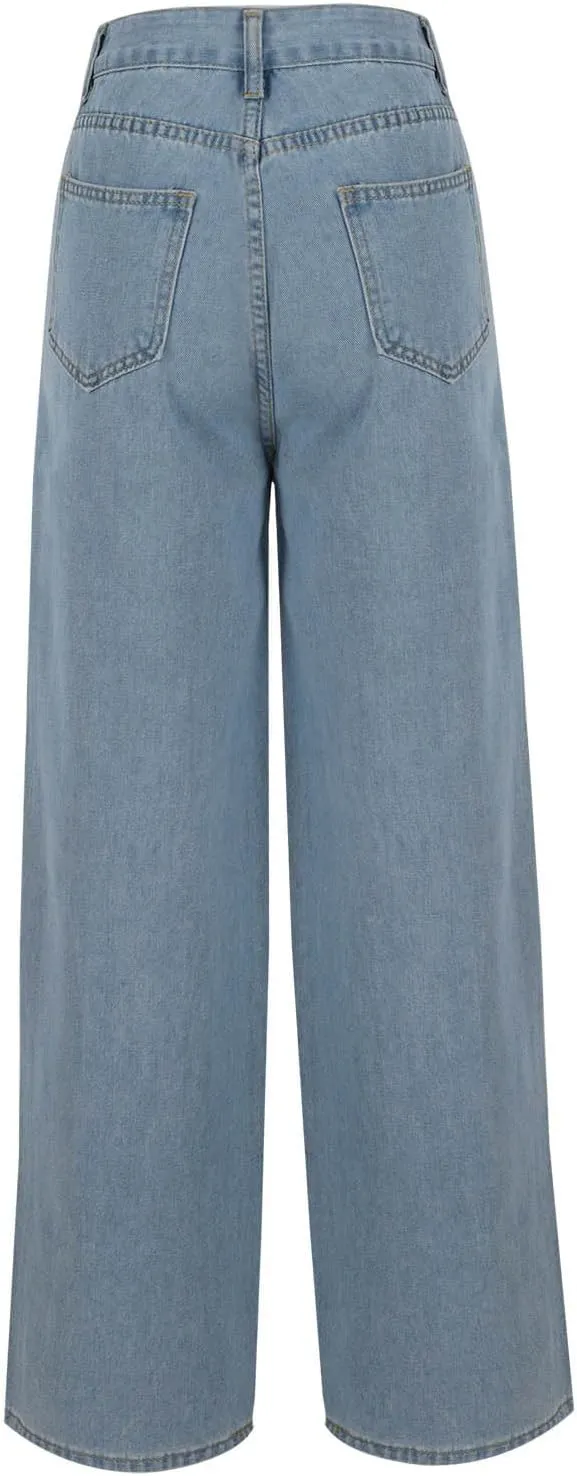 Bidobibo Womens Wide Leg Pants Casual High Waisted Button Up Denim Pants Women Loose Fit Straight Leg Jeans Dressy 2024