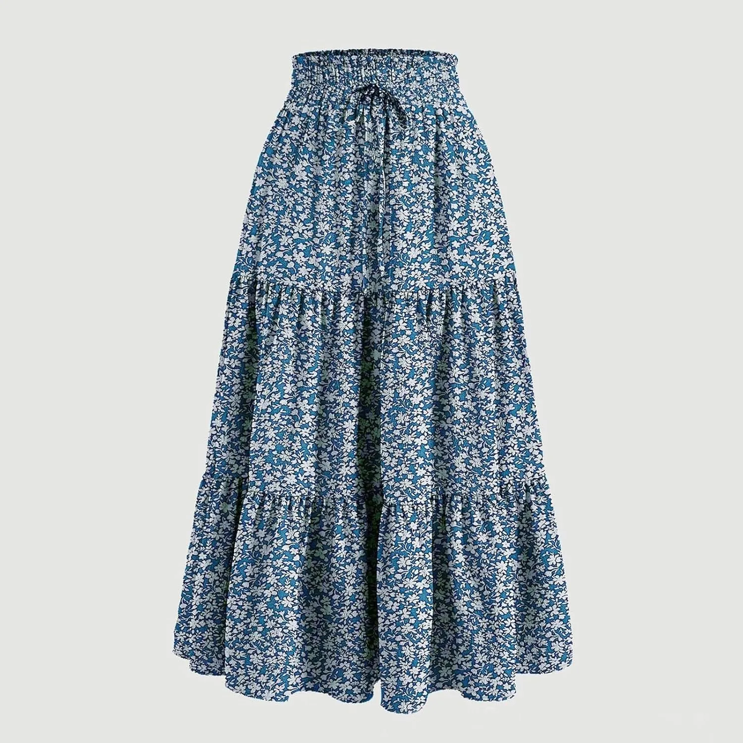 Boho Floral Maxi Skirts for Women Womens A-Line Pleated Long Skirts High Waisted Flowy Summer Dresses
