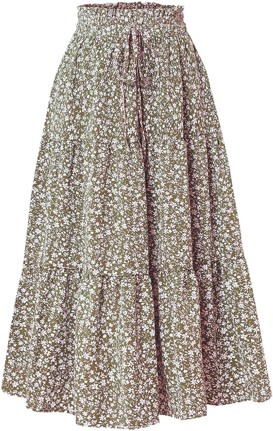 Boho Floral Maxi Skirts for Women Womens A-Line Pleated Long Skirts High Waisted Flowy Summer Dresses