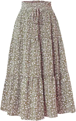 Boho Floral Maxi Skirts for Women Womens A-Line Pleated Long Skirts High Waisted Flowy Summer Dresses