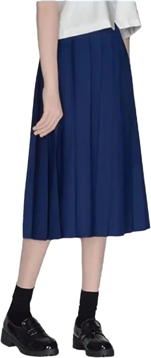 Bollrllr 2024 Women's Pleated Casual Skirt Spring Fashion Stretch Midi Skirt Blue XS#100CM