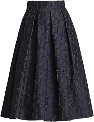 Bollrllr Women's Retro Pleated High Waist A-Line Skirt Spring Office Midi-Length Zipper Black Skirt