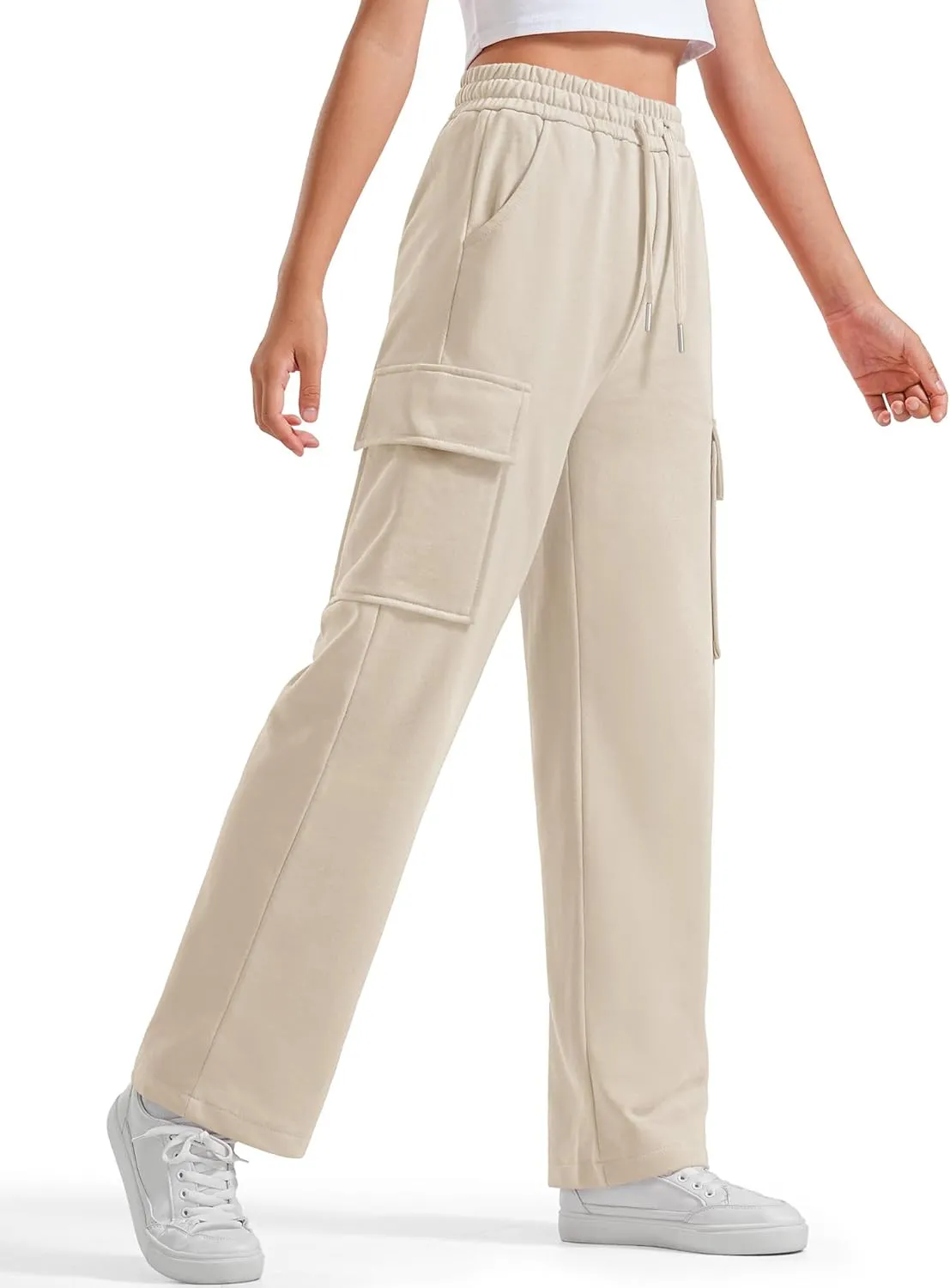 BOOPH Girls Sweatpants Kids Drawstring Cargo Pants Teen Girls Wide Leg Joggers Pants with Pockets