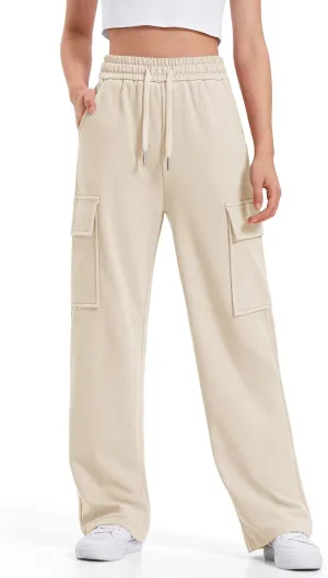 BOOPH Girls Sweatpants Kids Drawstring Cargo Pants Teen Girls Wide Leg Joggers Pants with Pockets