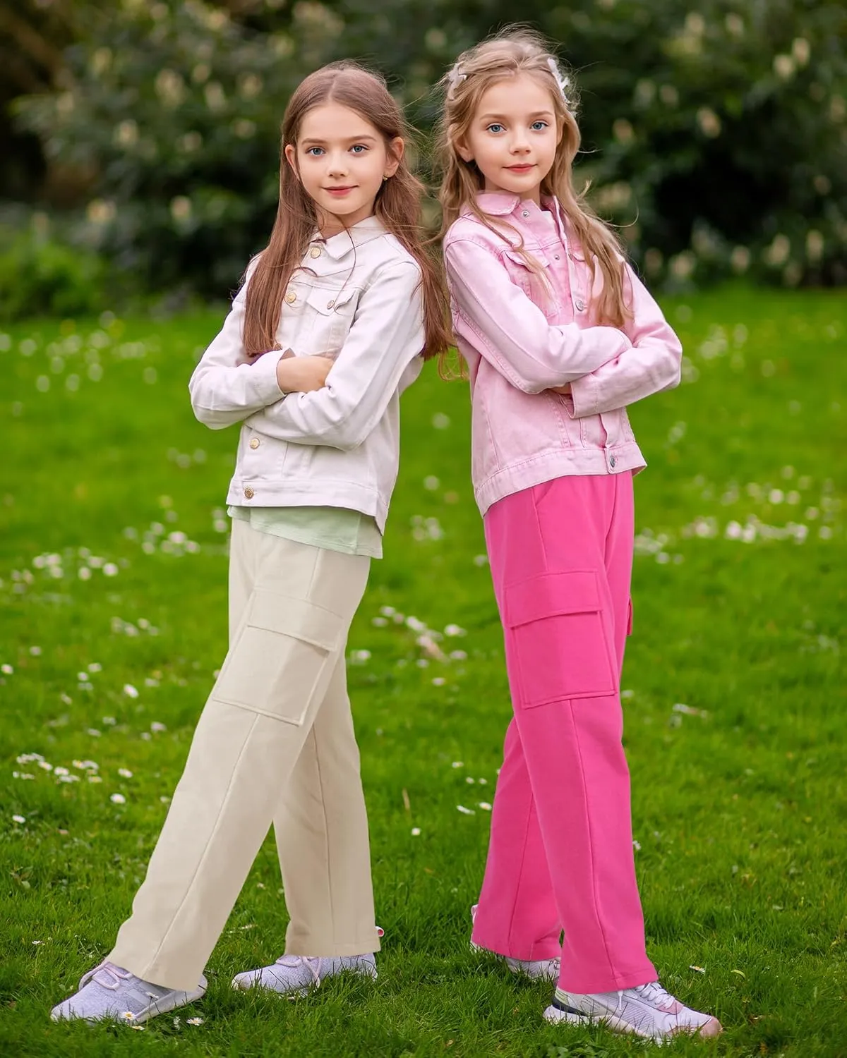 BOOPH Girls Sweatpants Kids Drawstring Cargo Pants Teen Girls Wide Leg Joggers Pants with Pockets
