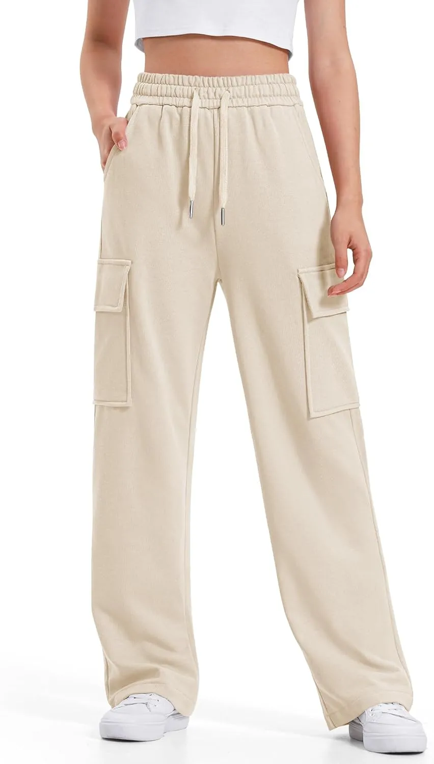 BOOPH Girls Sweatpants Kids Drawstring Cargo Pants Teen Girls Wide Leg Joggers Pants with Pockets