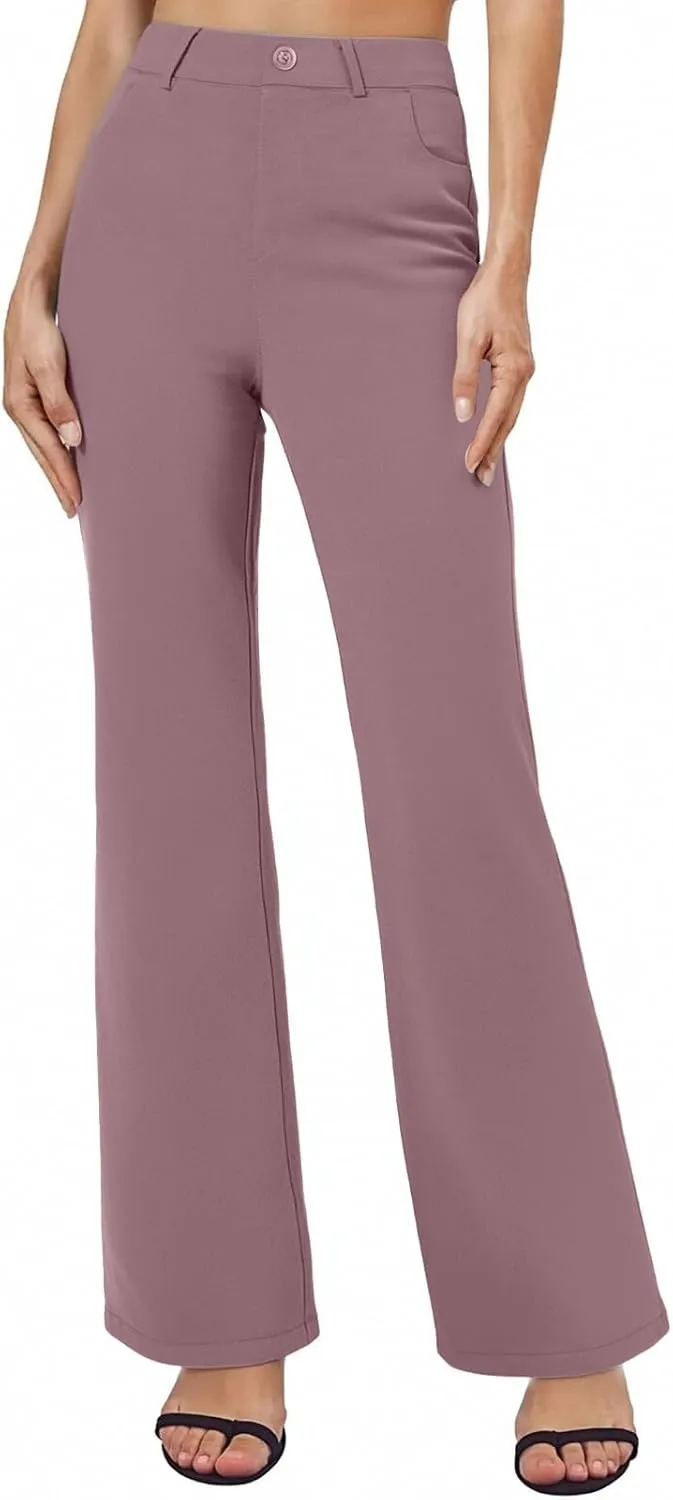 Bootcut Dress Pants for Women Business Casual High Waist Regular Fit Work Pants Elegant Office Trousers with Pockets
