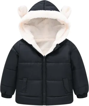 Boys Girls Children Solid Color Ears Cute Pocket Short Cotton Padded Children's Coat Fancy Toddler Girl Long down Girls