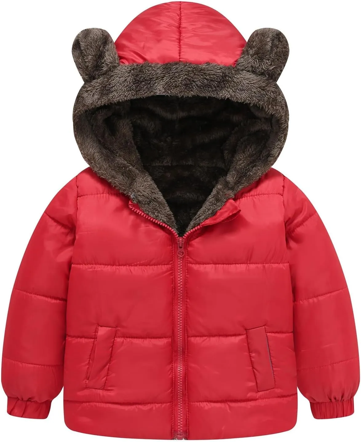 Boys Girls Solid Color Ears Cute Pocket Children Short Cotton Padded Childrens Coat Snow Coat Girls Winter Jacket Coats
