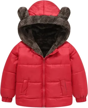 Boys Girls Solid Color Ears Cute Pocket Children Short Cotton Padded Childrens Coat Snow Coat Girls Winter Jacket Coats