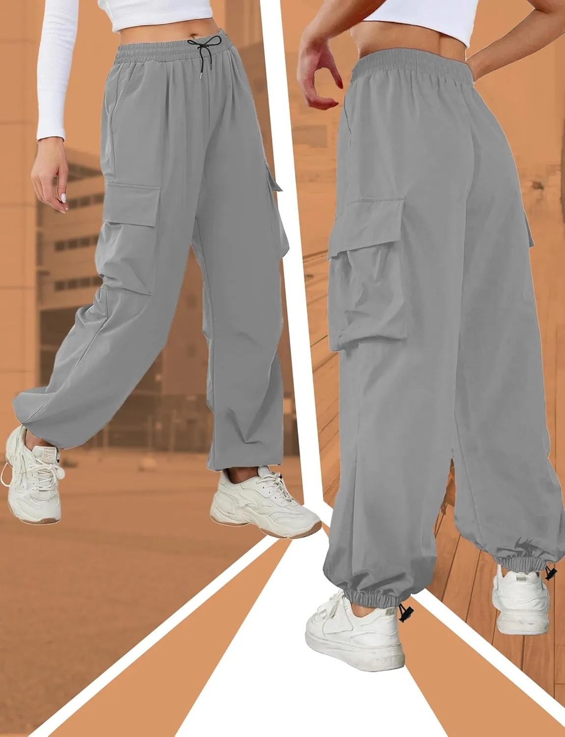 Buauty Womens Cargo Pants, Black Baggy Parachute Pants with Pockets Trendy Cargo Sweatpants Joggers for Women, Y2k Pants