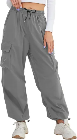Buauty Womens Cargo Pants, Black Baggy Parachute Pants with Pockets Trendy Cargo Sweatpants Joggers for Women, Y2k Pants
