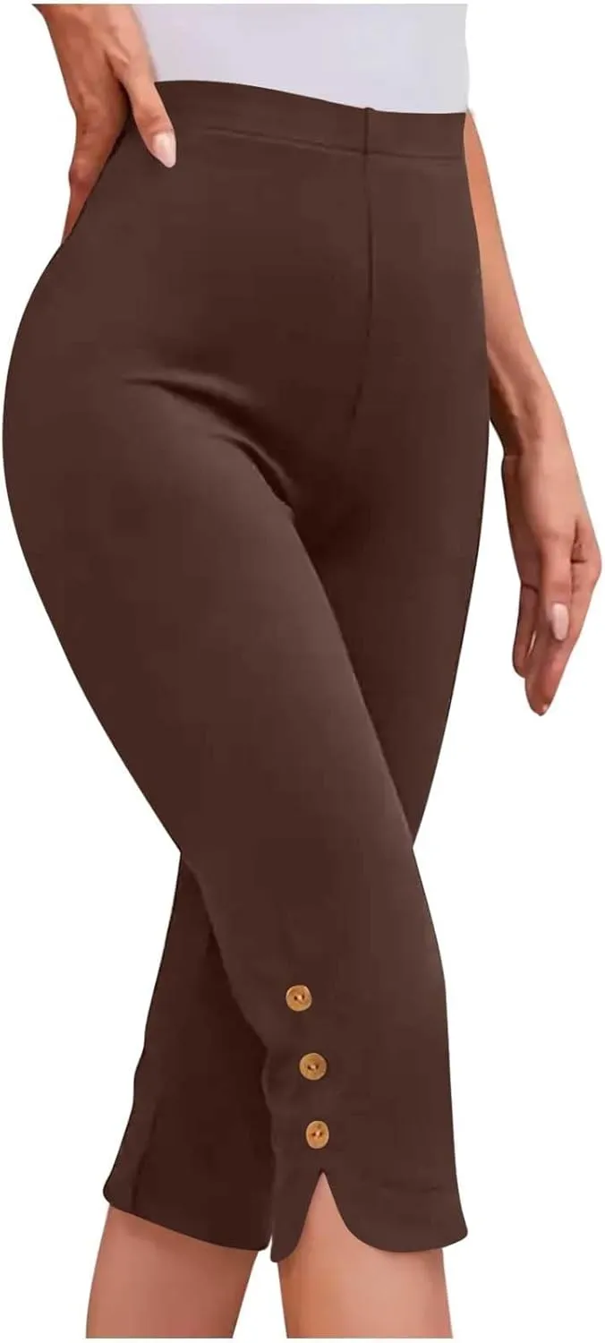 Capri Pants for Women Casual Summer Cropped Pants Plus Size Elastic Waist Capris Comfy Workout Loose Yoga Pants