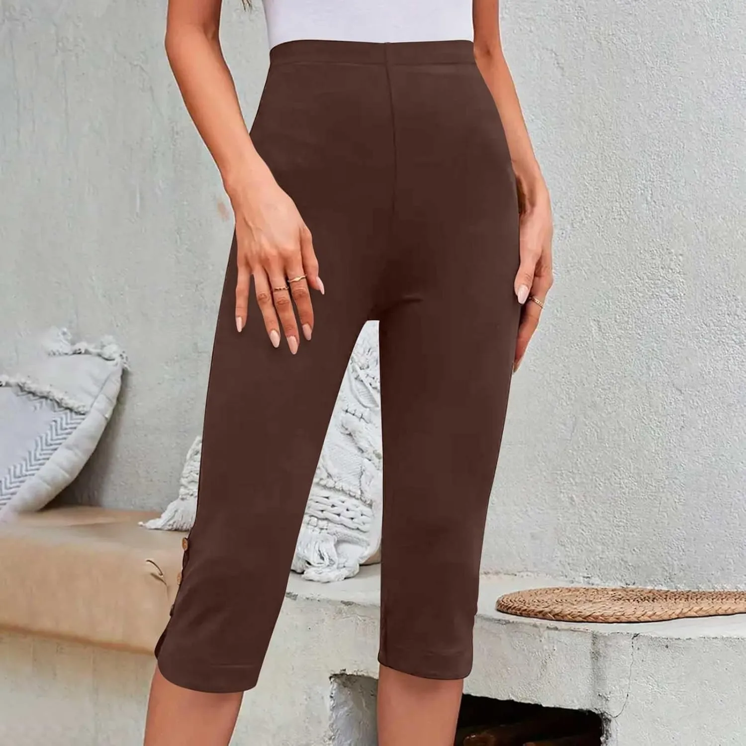 Capri Pants for Women Casual Summer Cropped Pants Plus Size Elastic Waist Capris Comfy Workout Loose Yoga Pants
