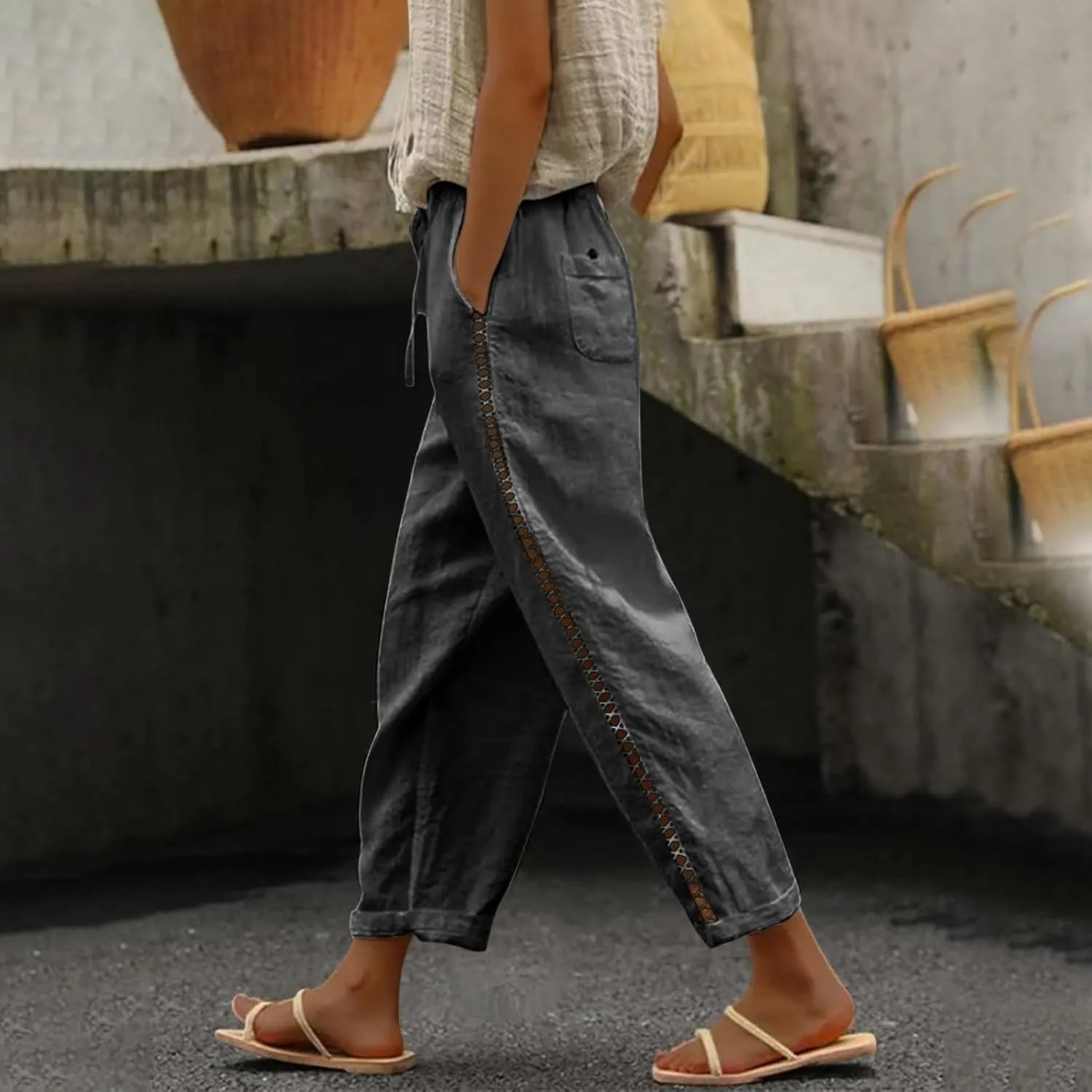 Capris Pants for Women Pants Drawstring Capri Pants with Pockets Wide Leg Cropped Pants for Women Capris Pants for