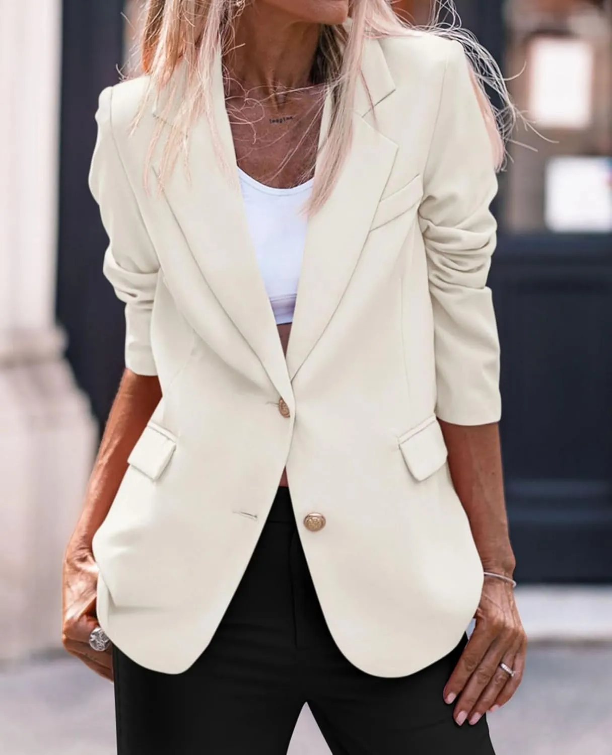 Casual Blazers for Women 2024 Fall Business Long Sleeve Notch Lapel Trendy Work Office Blazer Jackets Outerwear