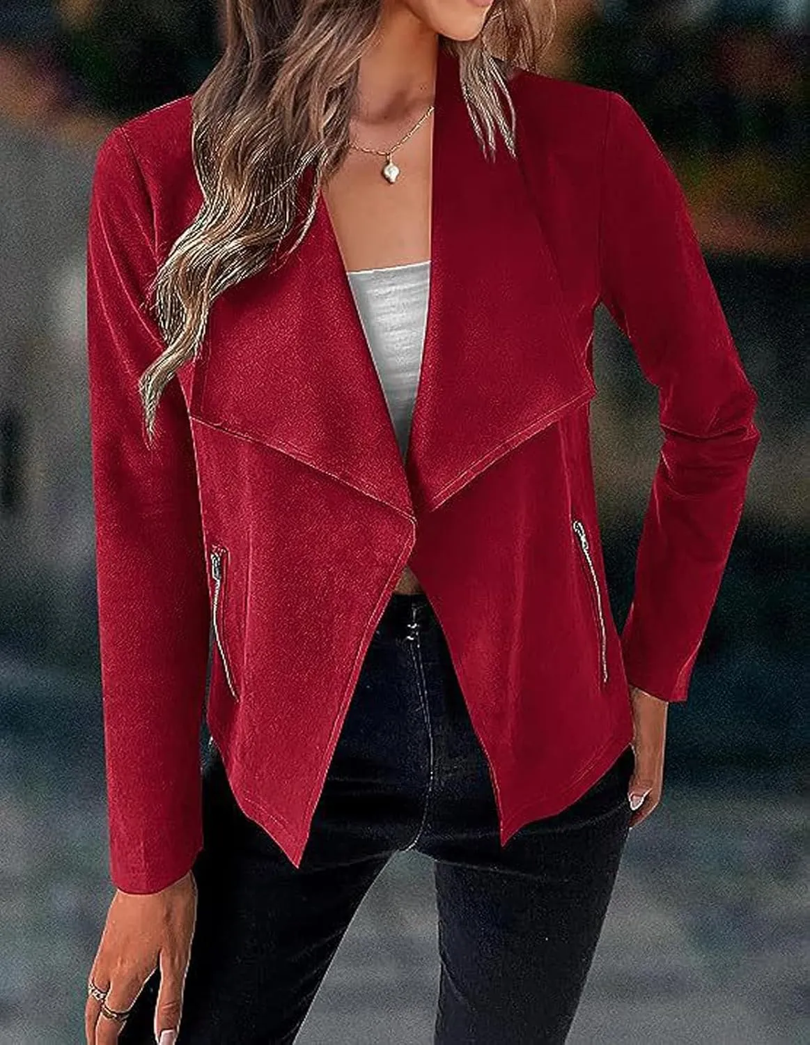 CHARTOU Women Faux Suede Cropped Jacket Moto Leather Jacket Lightweight Fall Jacket Open Front Short Coat