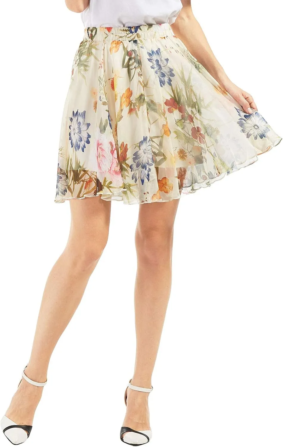 CHARTOU Women's Elegant Summer Full Length Boho Floral Print Pleated Chiffon Long Maxi Skirt Dress