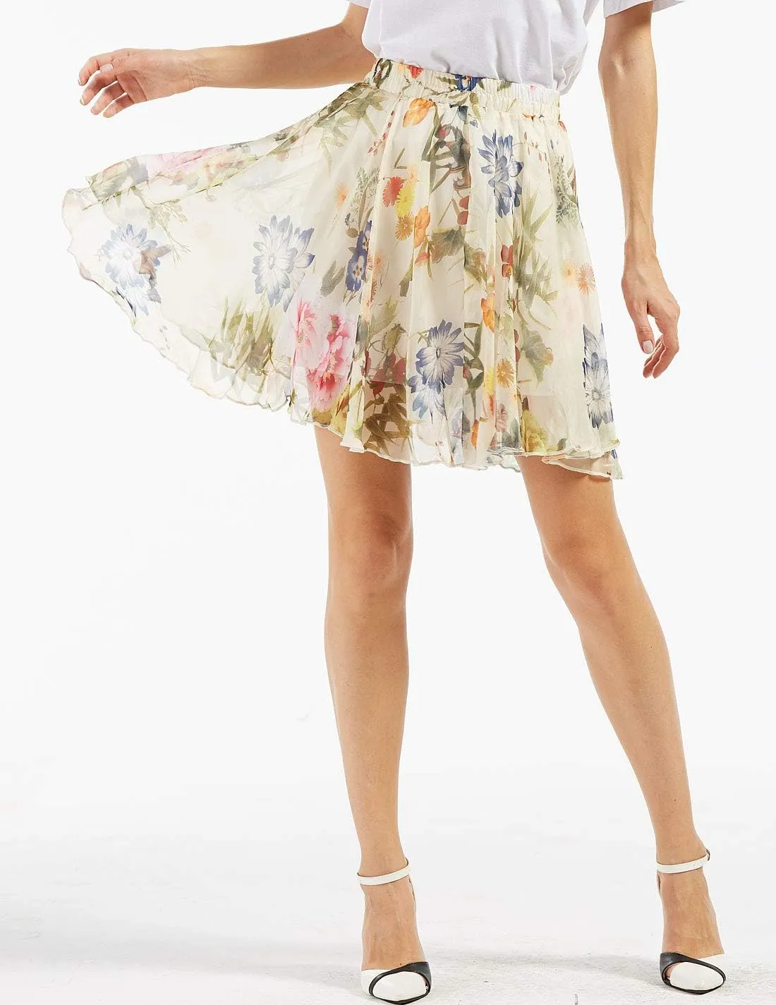 CHARTOU Women's Elegant Summer Full Length Boho Floral Print Pleated Chiffon Long Maxi Skirt Dress