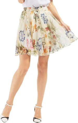 CHARTOU Women's Elegant Summer Full Length Boho Floral Print Pleated Chiffon Long Maxi Skirt Dress