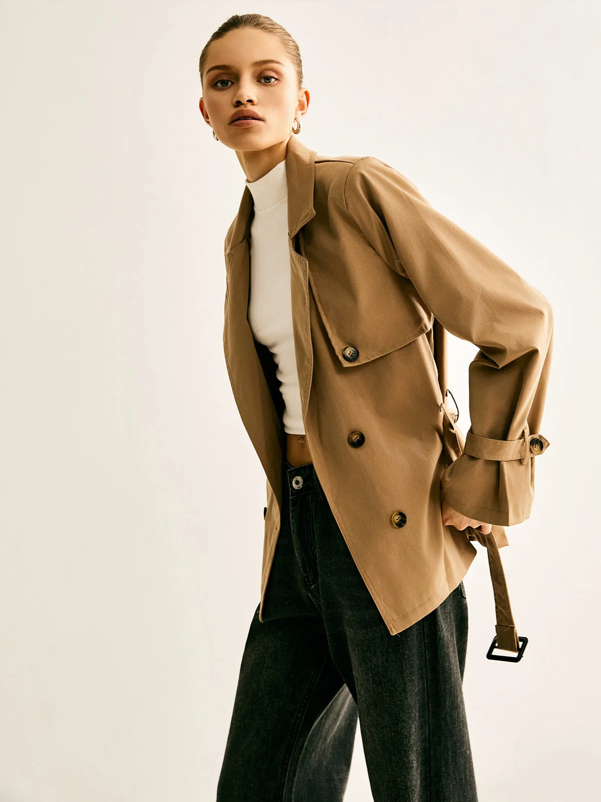 Chicmy-Lapel Buckle-Belted Trench Coat