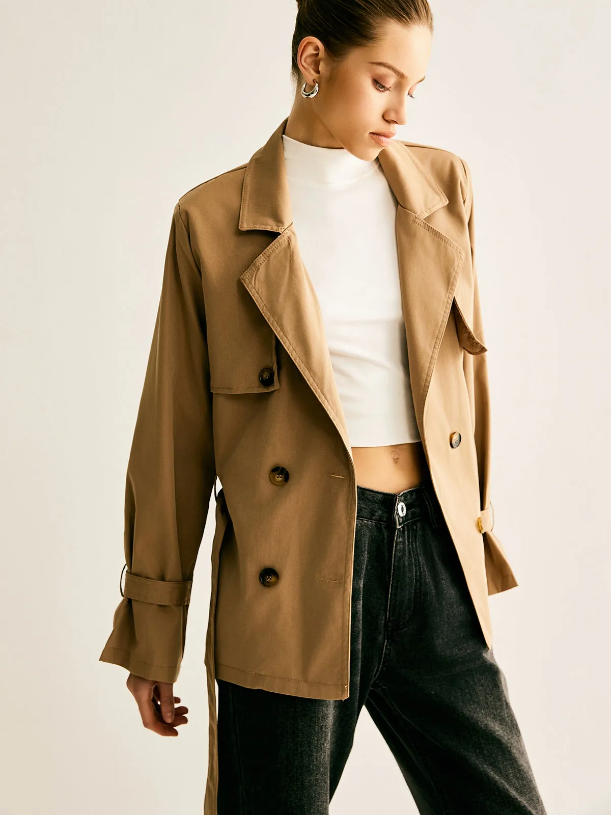 Chicmy-Lapel Buckle-Belted Trench Coat