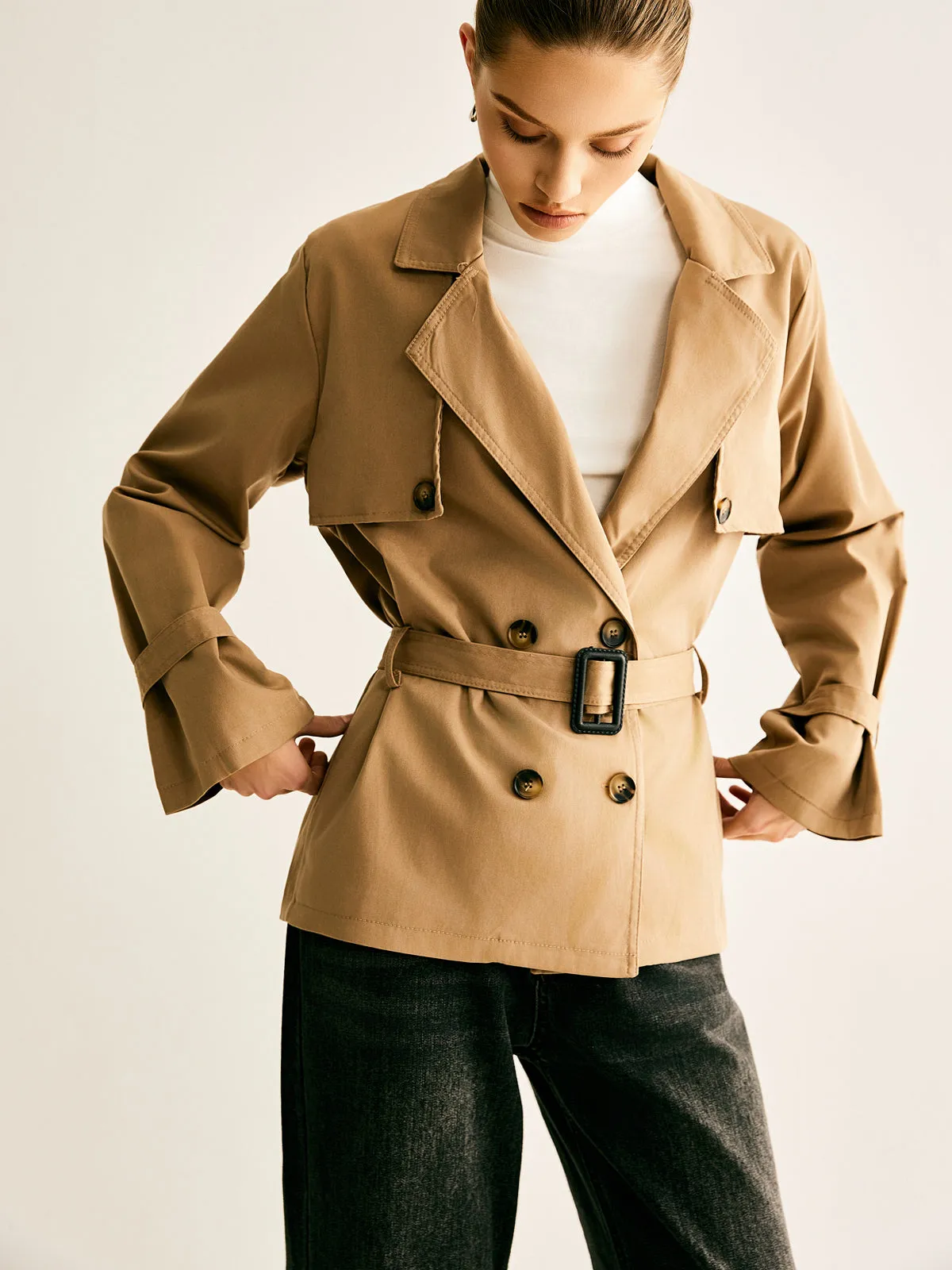 Chicmy-Lapel Buckle-Belted Trench Coat