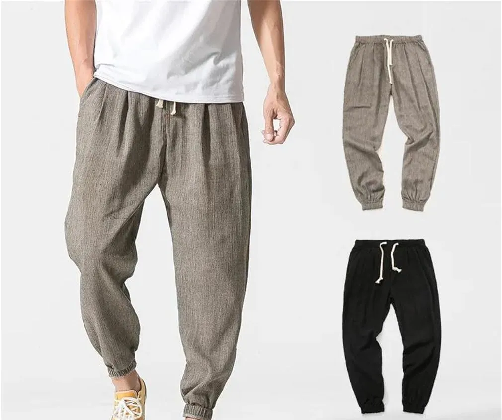 Chinese Style Harem Pants Men's Linen Pants Men's Cotton Linen Pants Casual Jogging Pants