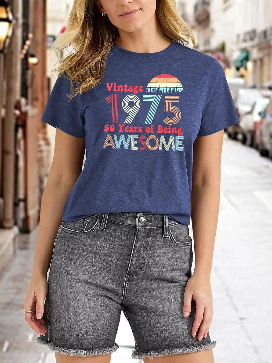 Chulianyouhuo 50th Birthday Gift for Women Vintage 1975 T Shirt Funny Letter Print Party Tops Casual Short Sleeve Tees