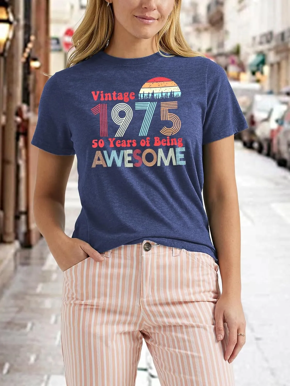 Chulianyouhuo 50th Birthday Gift for Women Vintage 1975 T Shirt Funny Letter Print Party Tops Casual Short Sleeve Tees