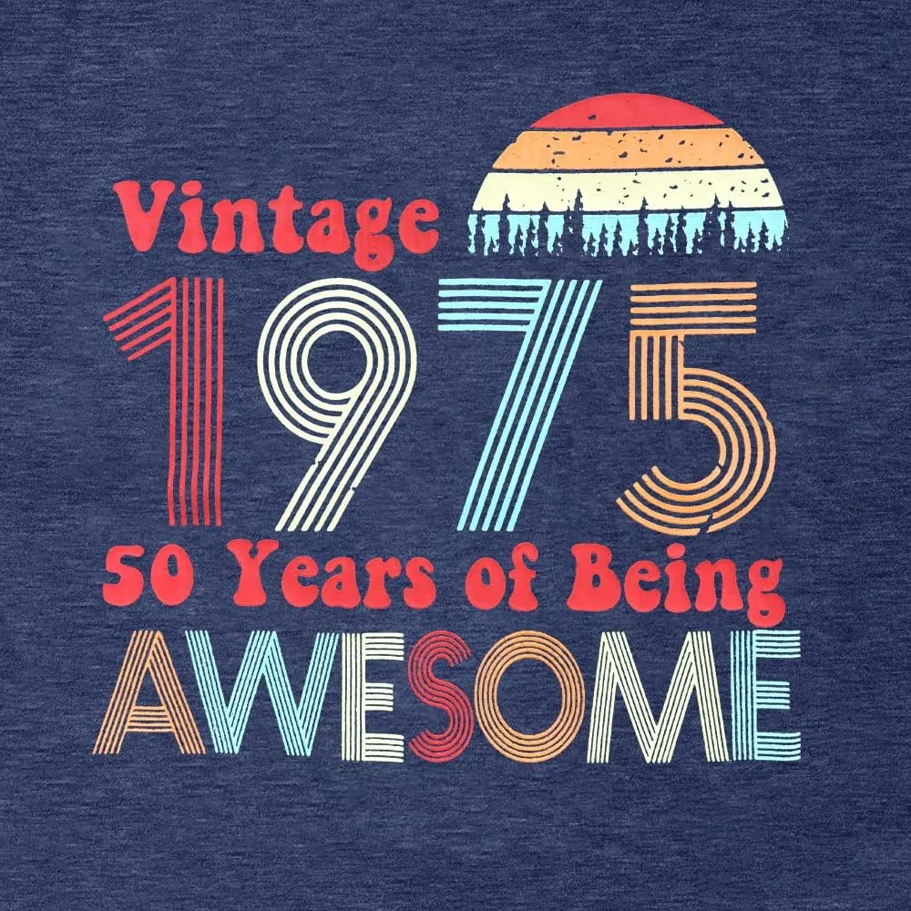 Chulianyouhuo 50th Birthday Gift for Women Vintage 1975 T Shirt Funny Letter Print Party Tops Casual Short Sleeve Tees