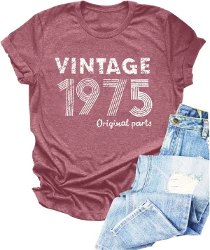 Chulianyouhuo 50th Birthday Gift for Women Vintage 1975 T Shirt Funny Letter Print Party Tops Casual Short Sleeve Tees