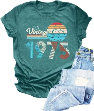 Chulianyouhuo 50th Birthday Gift for Women Vintage 1975 T Shirt Funny Letter Print Party Tops Casual Short Sleeve Tees