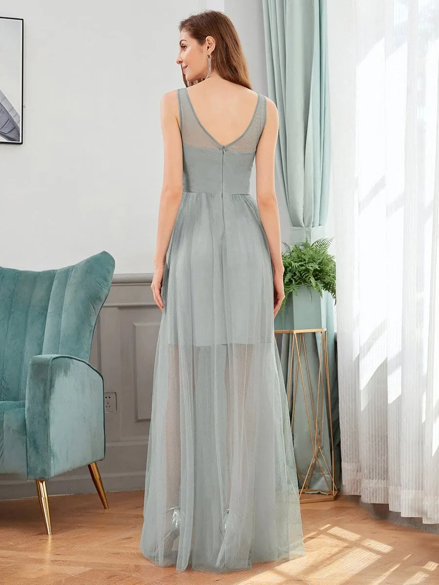 Classy V-neck Tulle See-through Evening Dresses