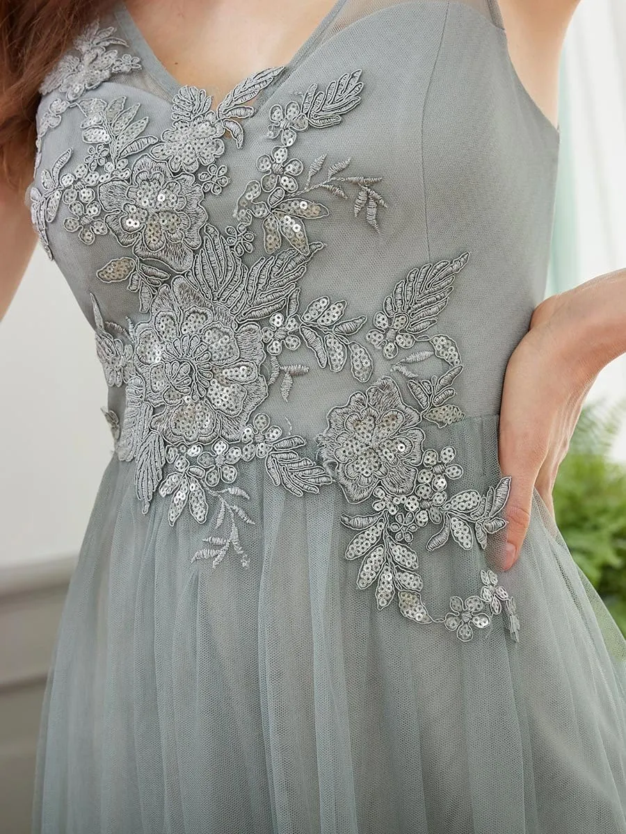 Classy V-neck Tulle See-through Evening Dresses
