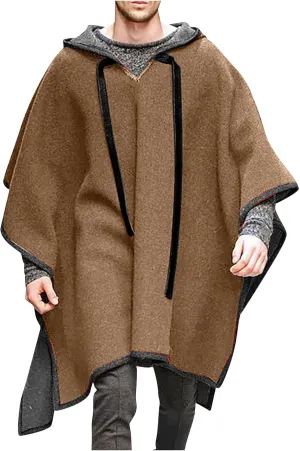 Cloak With Hood Men 2024 Fashion Casual Poncho-Cape Winter Warm Loose Pullover Top Solid Fuzzy Irregular Hem Hoodies