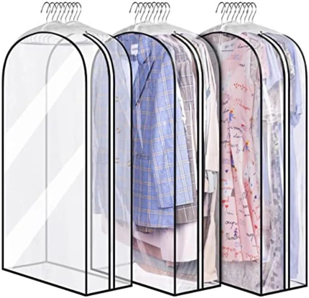 Clothes Cover 10" Gusseted Clear Garment Bags Long Garment Bag for Hanging Clothes, 3 Packs Suit Bags (Size : 60 * 153 * 25.5cm)