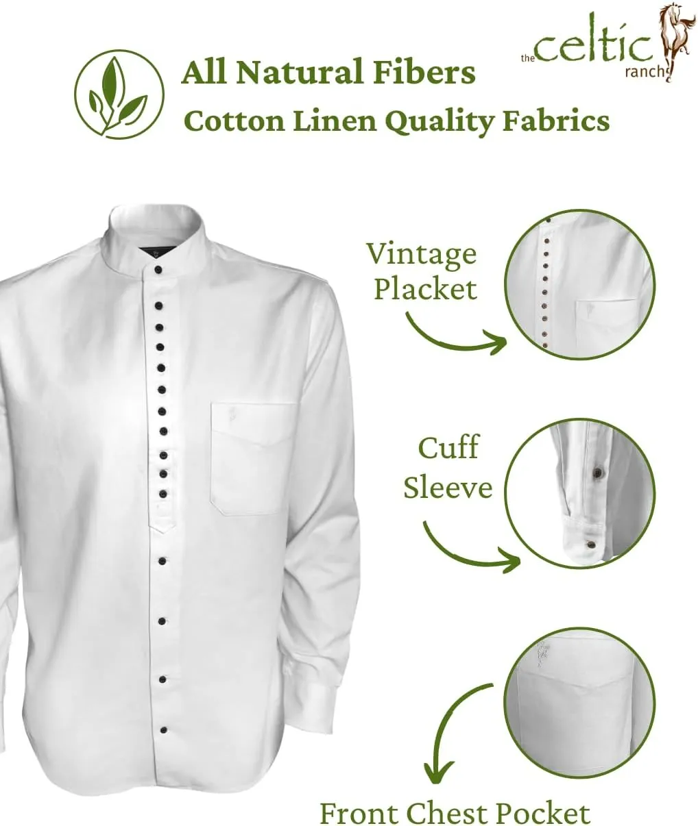 Collarless Shirt for Men, Irish Grandfather Cotton Linen Long Sleeve Button Down Banded Collar Dress Shirt