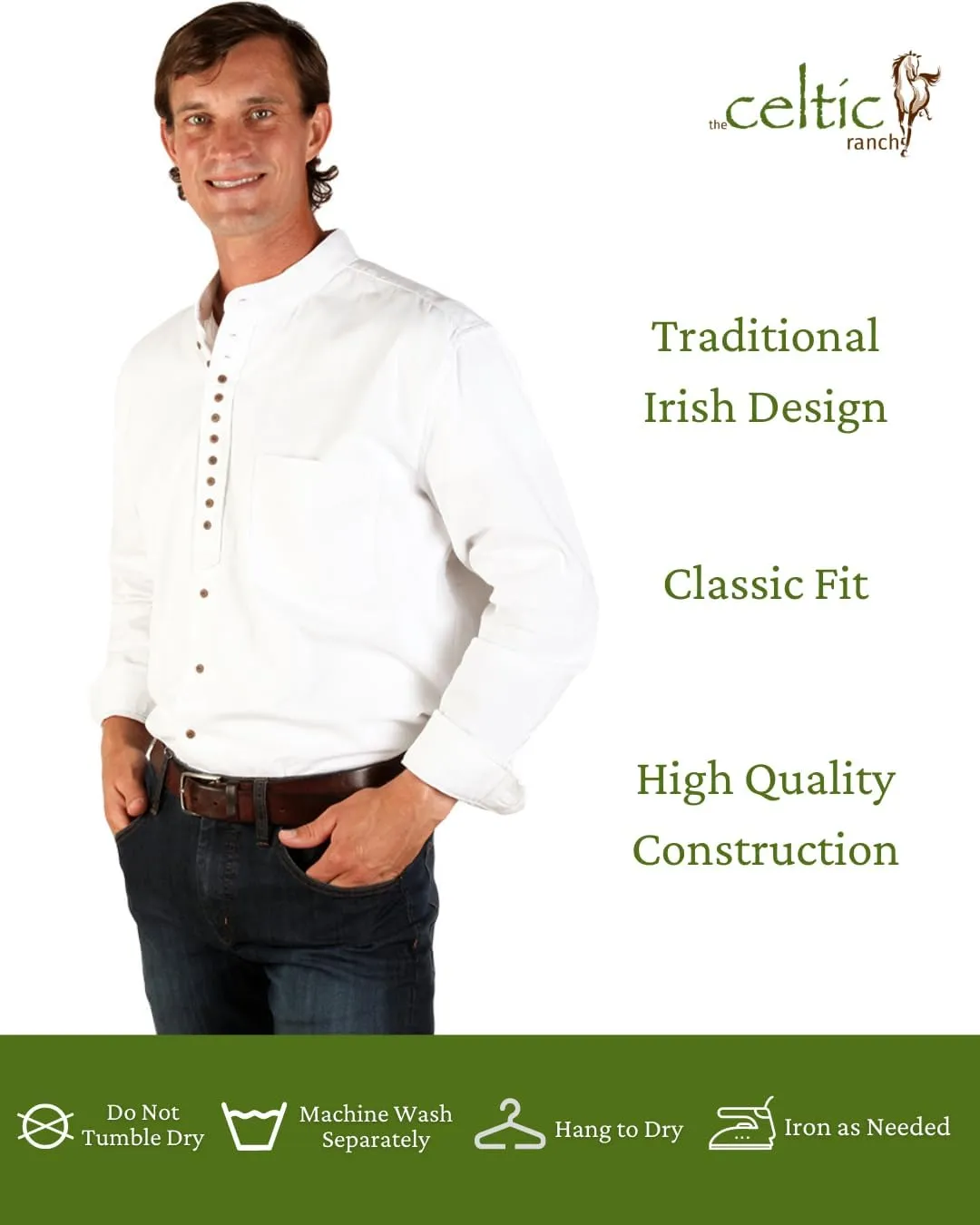 Collarless Shirt for Men, Irish Grandfather Cotton Linen Long Sleeve Button Down Banded Collar Dress Shirt