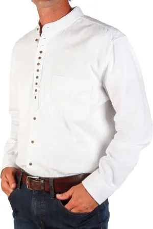 Collarless Shirt for Men, Irish Grandfather Cotton Linen Long Sleeve Button Down Banded Collar Dress Shirt