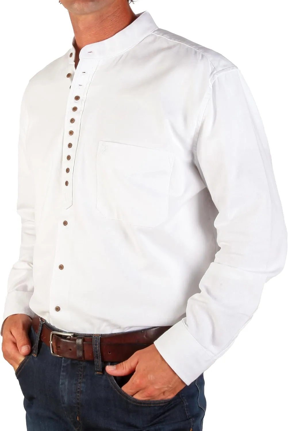 Collarless Shirt for Men, Irish Grandfather Cotton Linen Long Sleeve Button Down Banded Collar Dress Shirt